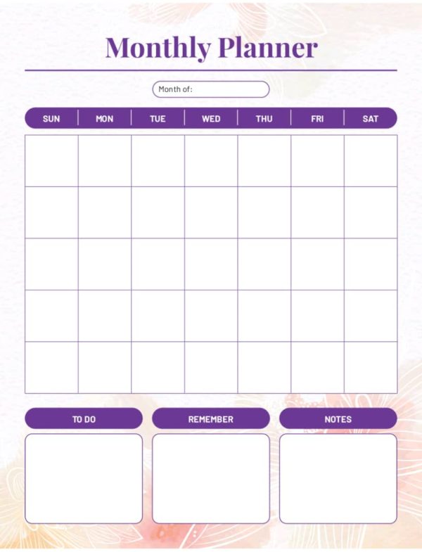 Monthly Planners (Purple)
